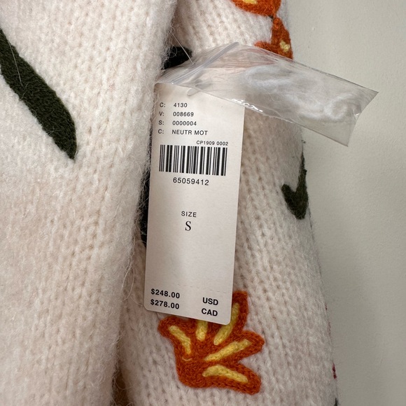 NWT Anthropologie Floral Appliqué Embroidered Cream Sweater Tunic Mini Dress - Picture 11 of 12